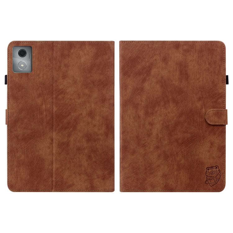 For Lenovo Tab K11 Plus Tiger Pattern Flip Leather Tablet Case(Brown)