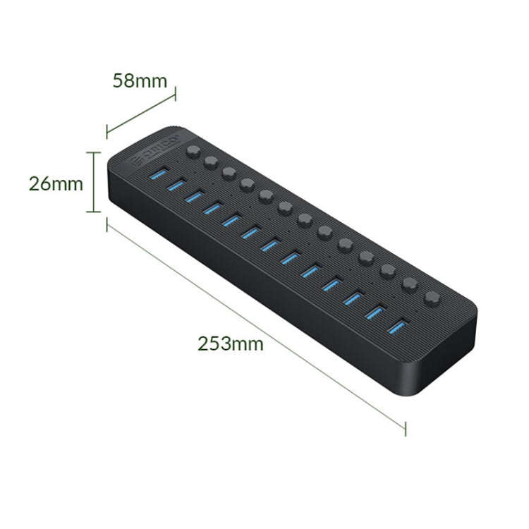 ORICO CT2U3-13AB Plastic Stripes 13 Ports USB 3.0 HUB with Individual Switches, Plug:EU Plug(Black)