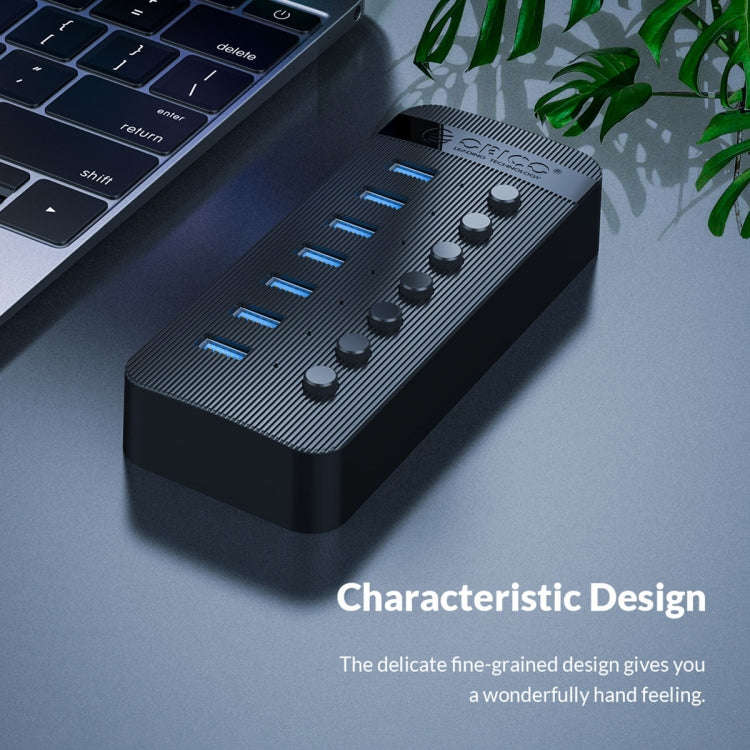 ORICO CT2U3-13AB Plastic Stripes 13 Ports USB 3.0 HUB with Individual Switches, Plug:EU Plug(Black)