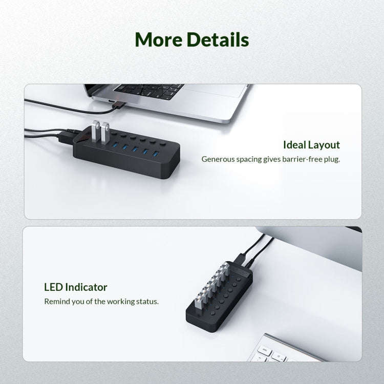 ORICO CT2U3-13AB Plastic Stripes 13 Ports USB 3.0 HUB with Individual Switches, Plug:EU Plug(Black)