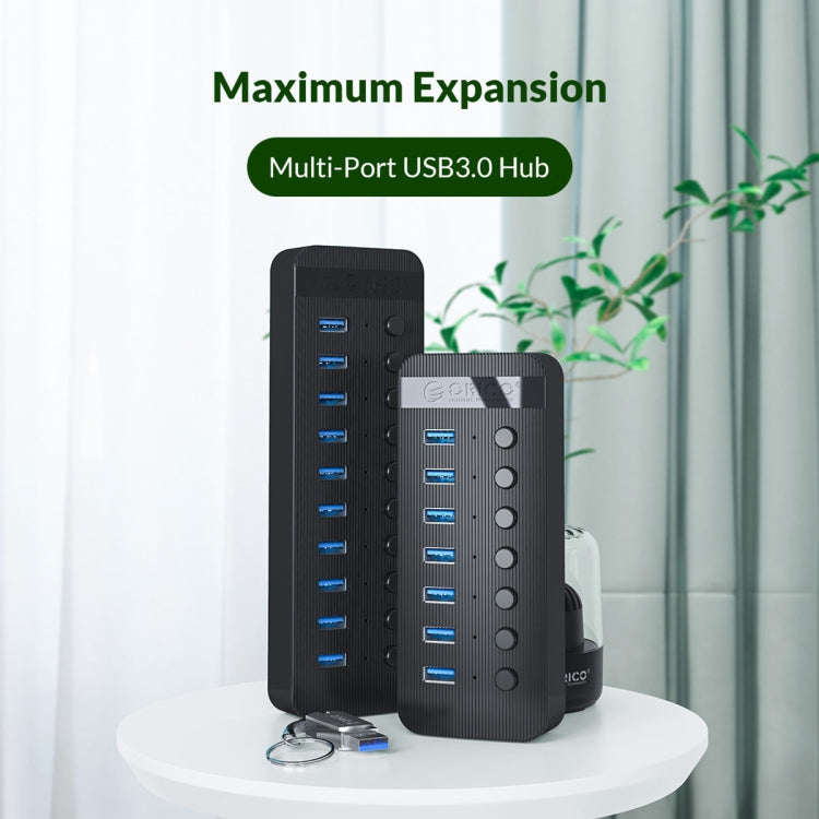 ORICO CT2U3-13AB Plastic Stripes 13 Ports USB 3.0 HUB with Individual Switches, Plug:EU Plug(Black)