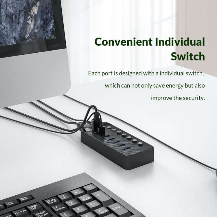 ORICO CT2U3-13AB Plastic Stripes 13 Ports USB 3.0 HUB with Individual Switches, Plug:EU Plug(Black)