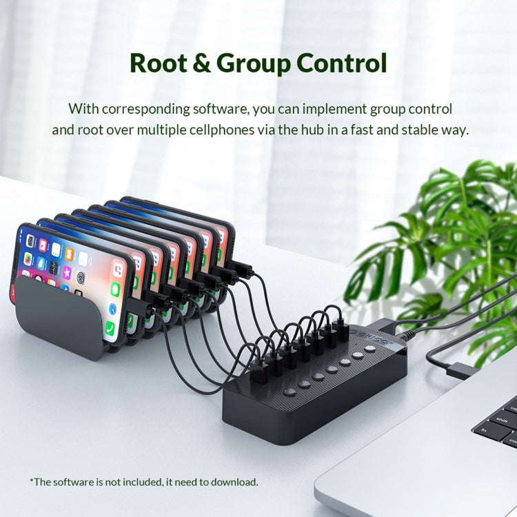 ORICO CT2U3-13AB Plastic Stripes 13 Ports USB 3.0 HUB with Individual Switches, Plug:EU Plug(Black)