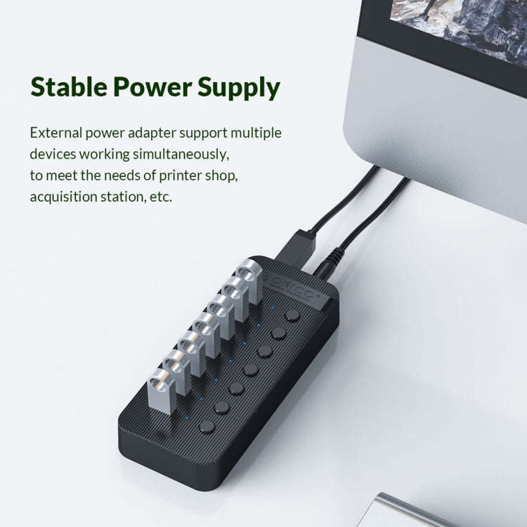 ORICO CT2U3-13AB Plastic Stripes 13 Ports USB 3.0 HUB with Individual Switches, Plug:EU Plug(Black)