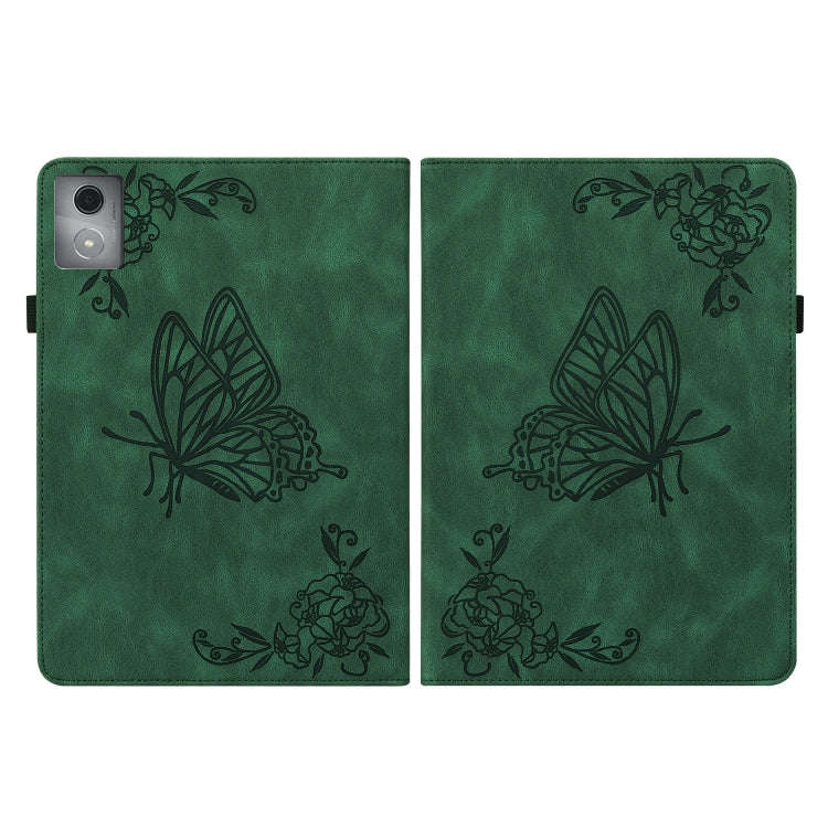 For Lenovo Tab K11 Plus Butterfly Flower Embossed Leather Tablet Case(Green)