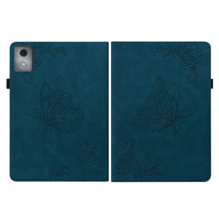 For Lenovo Tab K11 Plus Butterfly Flower Embossed Leather Tablet Case(Blue)