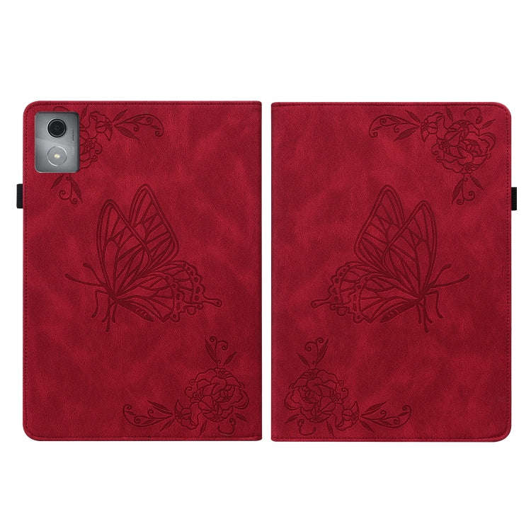 For Lenovo Tab K11 Plus Butterfly Flower Embossed Leather Tablet Case(Red)