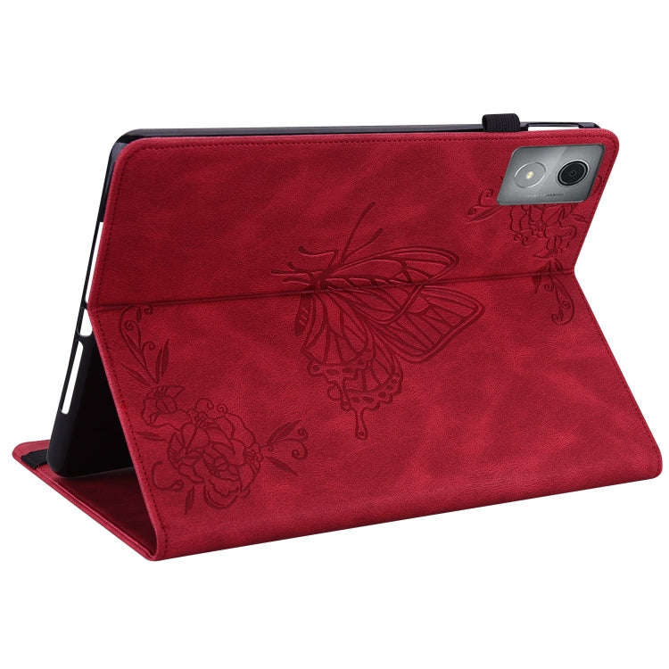 For Lenovo Tab K11 Plus Butterfly Flower Embossed Leather Tablet Case(Red)
