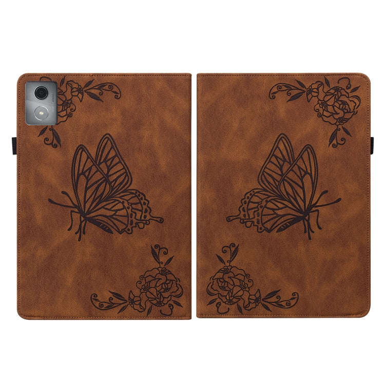 For Lenovo Tab K11 Plus Butterfly Flower Embossed Leather Tablet Case(Brown)