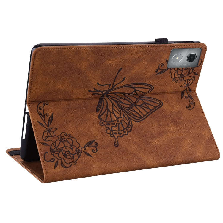 For Lenovo Tab K11 Plus Butterfly Flower Embossed Leather Tablet Case(Brown)