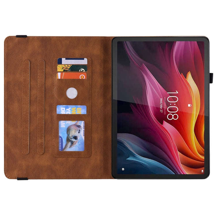 For Lenovo Tab K11 Plus Butterfly Flower Embossed Leather Tablet Case(Brown)