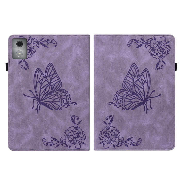 For Lenovo Tab K11 Plus Butterfly Flower Embossed Leather Tablet Case(Purple)