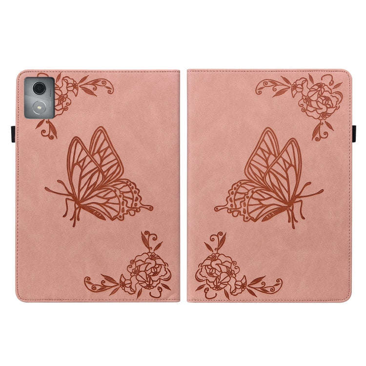 For Lenovo Tab K11 Plus Butterfly Flower Embossed Leather Tablet Case(Rose Gold)
