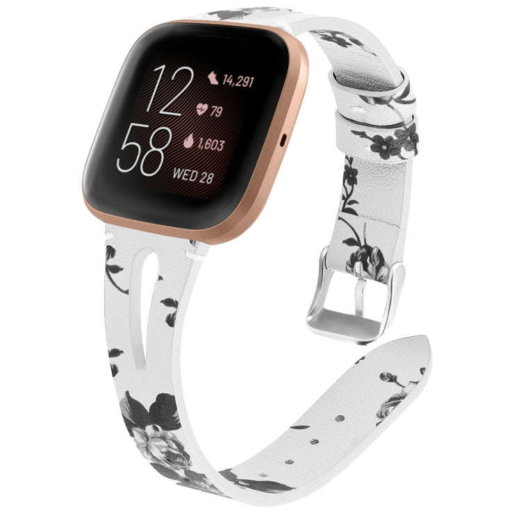 For Fitbit Versa 2 Leather Middle Opening Watch Band(White Ash Flower)