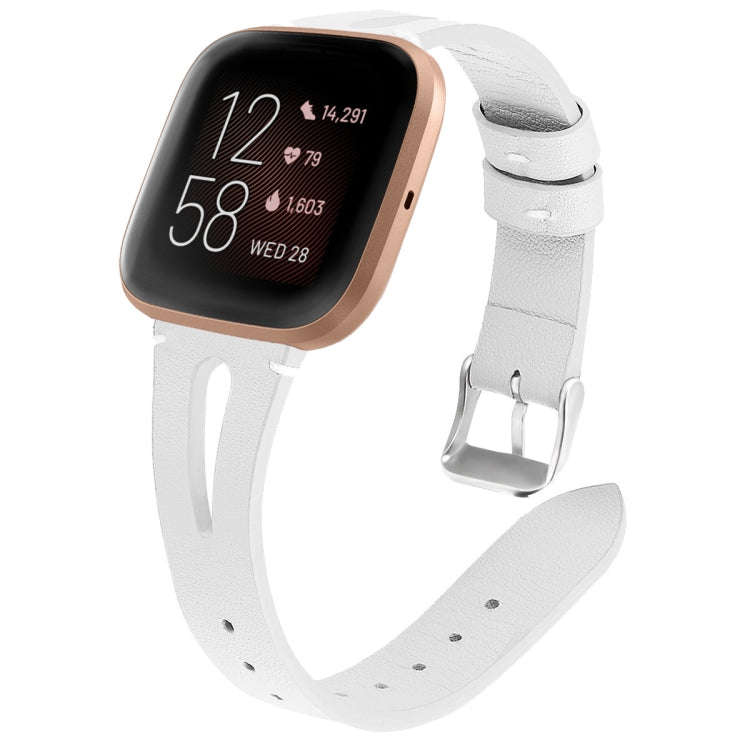 For Fitbit Versa 2 Leather Middle Opening Watch Band(White)