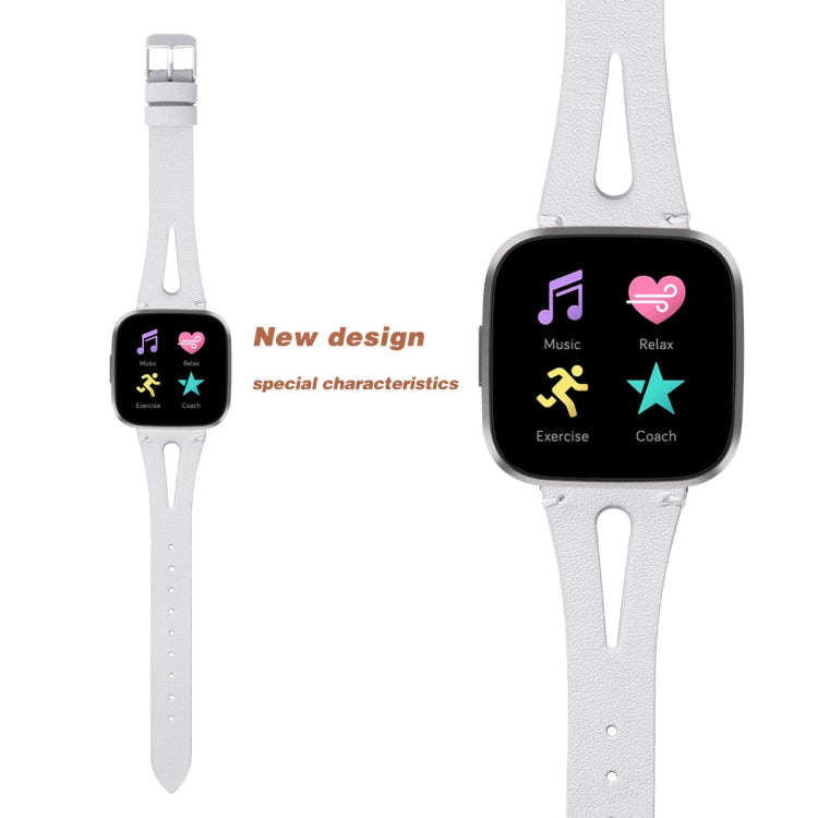 For Fitbit Versa 2 Leather Middle Opening Watch Band(White)