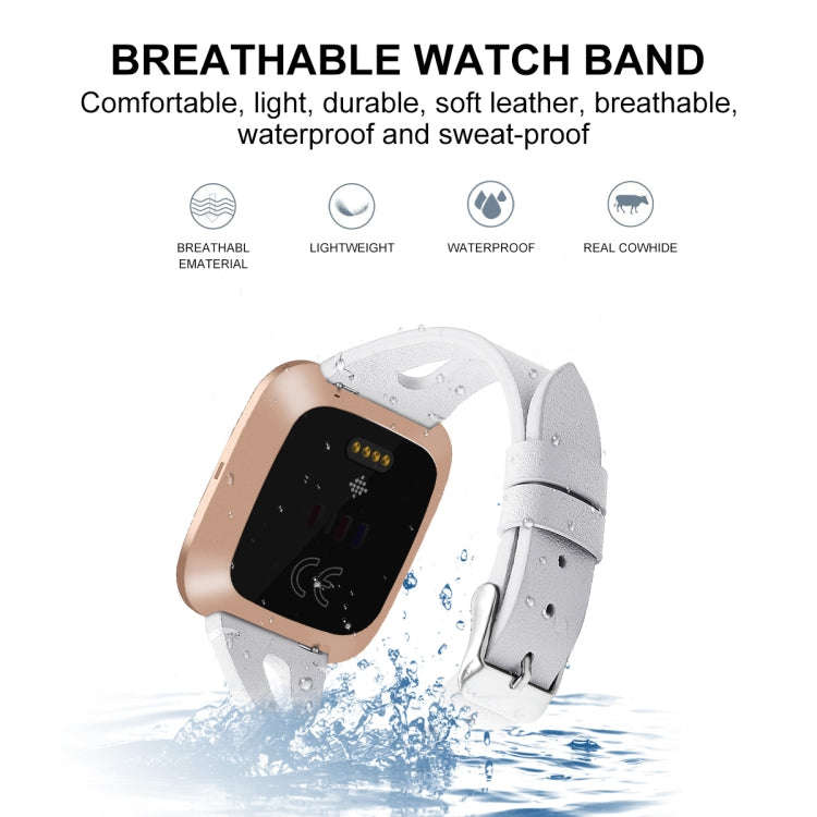 For Fitbit Versa 2 Leather Middle Opening Watch Band(White)