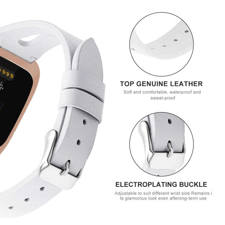 For Fitbit Versa 2 Leather Middle Opening Watch Band(White)