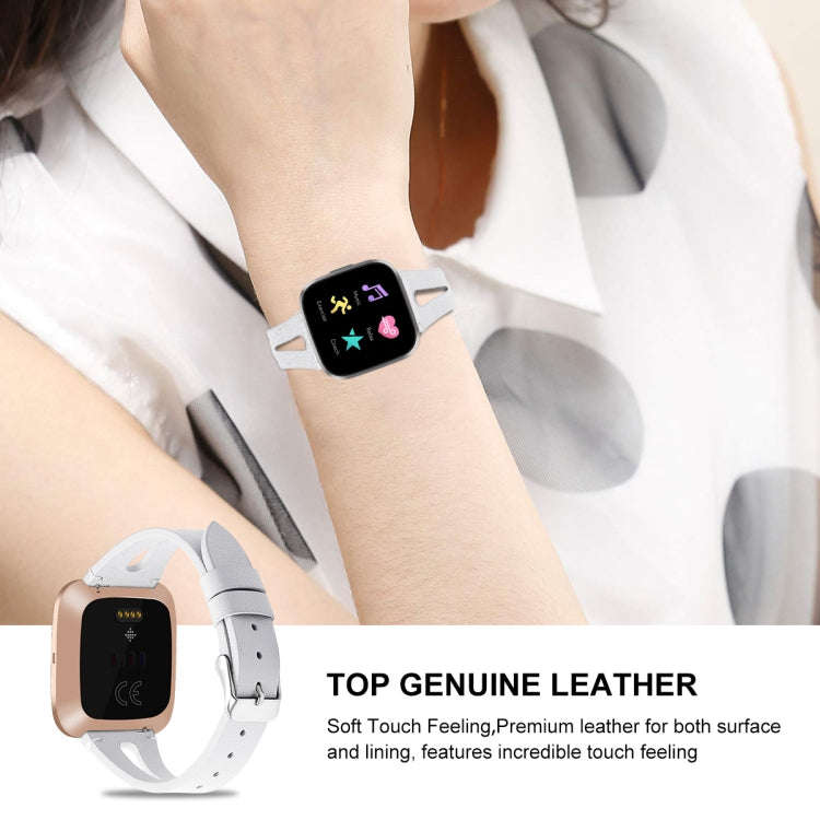 For Fitbit Versa 2 Leather Middle Opening Watch Band(White)