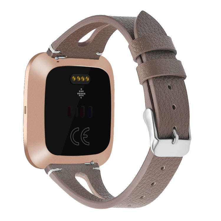 For Fitbit Versa 2 Leather Middle Opening Watch Band(Powder Gray)