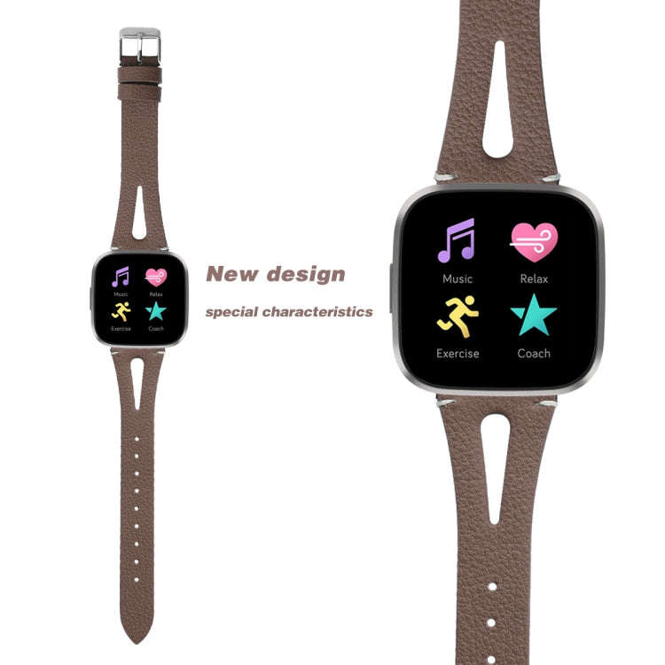 For Fitbit Versa 2 Leather Middle Opening Watch Band(Powder Gray)