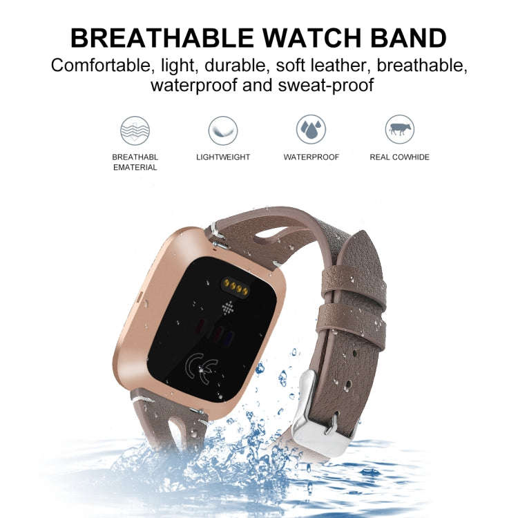 For Fitbit Versa 2 Leather Middle Opening Watch Band(Powder Gray)