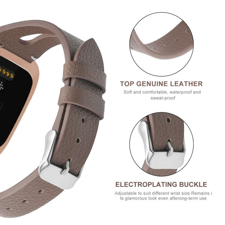 For Fitbit Versa 2 Leather Middle Opening Watch Band(Powder Gray)