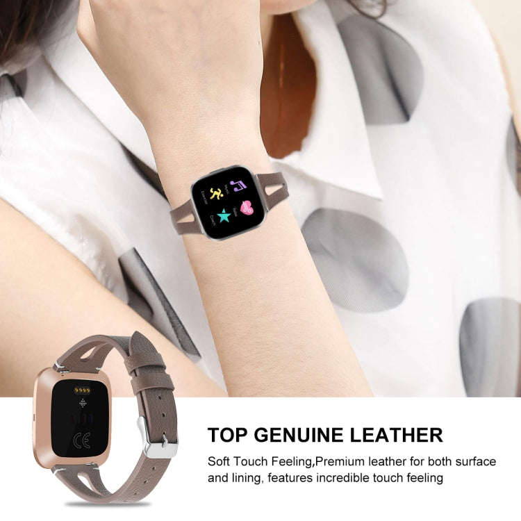 For Fitbit Versa 2 Leather Middle Opening Watch Band(Powder Gray)