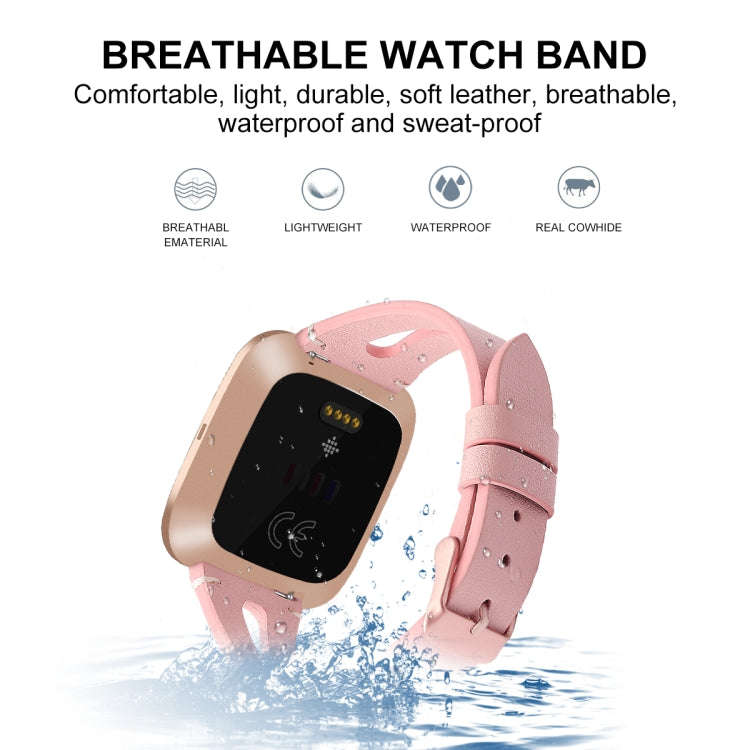 For Fitbit Versa 2 Leather Middle Opening Watch Band(Pink)