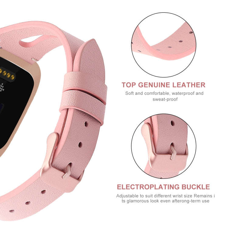 For Fitbit Versa 2 Leather Middle Opening Watch Band(Pink)