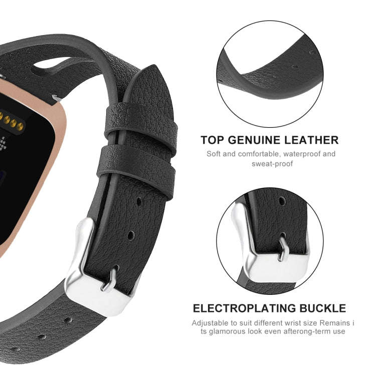 For Fitbit Versa 2 Leather Middle Opening Watch Band(Black)