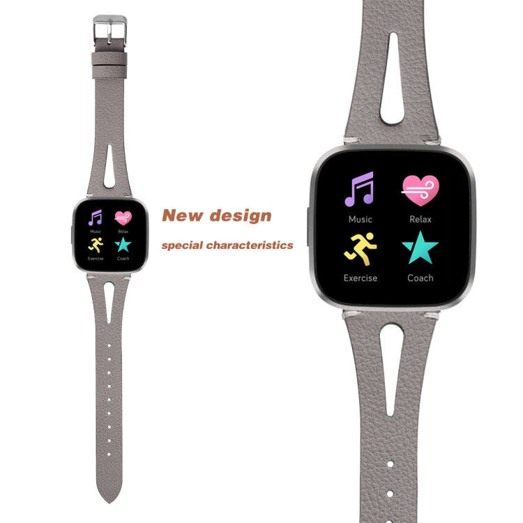 For Fitbit Versa 2 Leather Middle Opening Watch Band(Gray)
