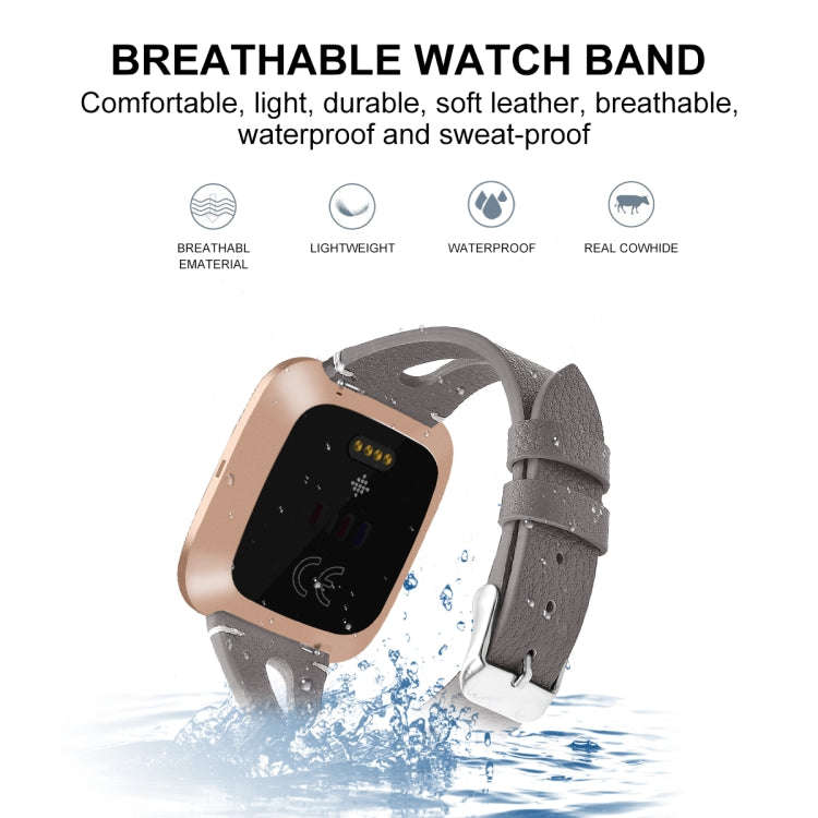 For Fitbit Versa 2 Leather Middle Opening Watch Band(Gray)