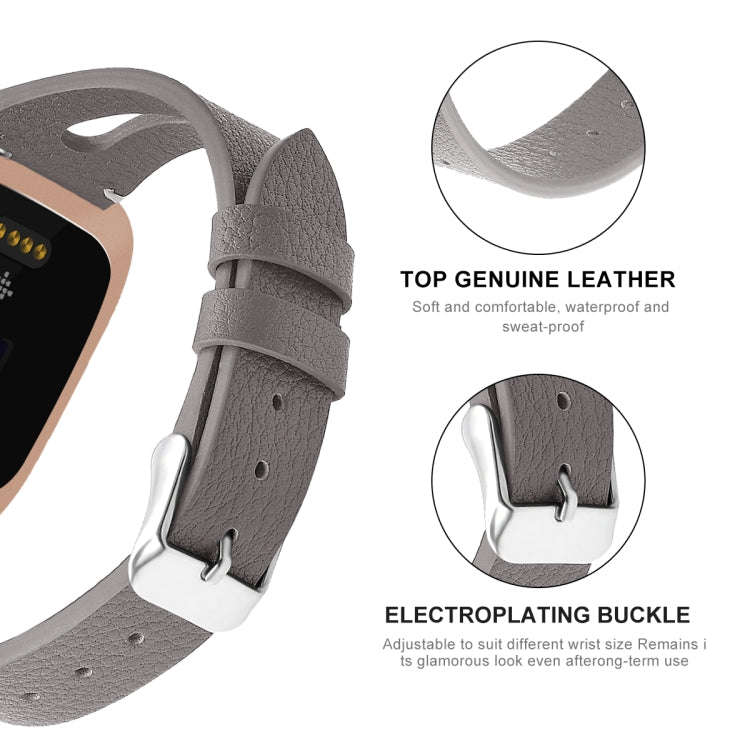 For Fitbit Versa 2 Leather Middle Opening Watch Band(Gray)