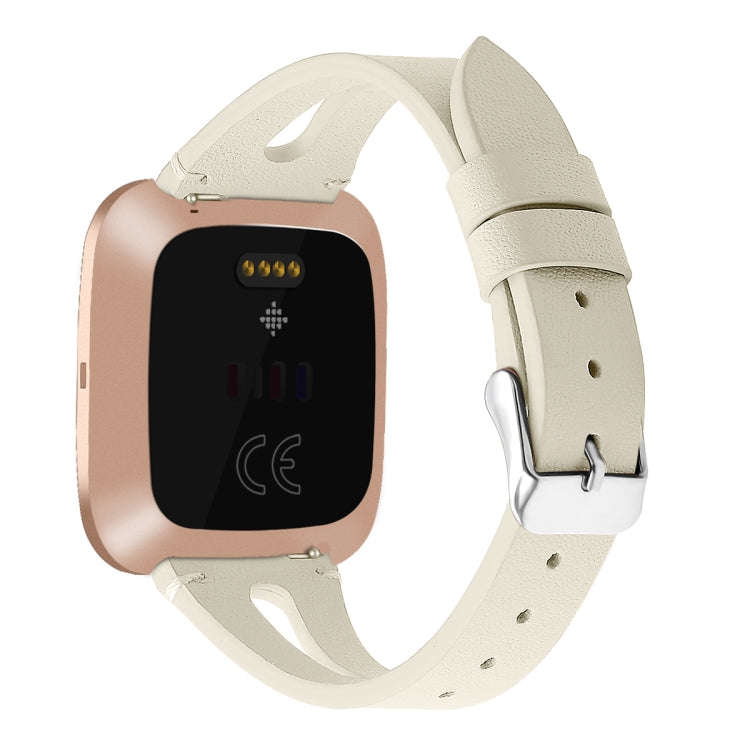 For Fitbit Versa 2 Leather Middle Opening Watch Band(Creamy White)