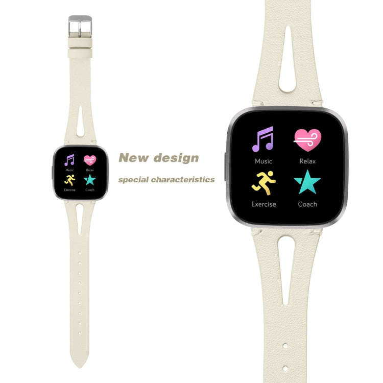 For Fitbit Versa 2 Leather Middle Opening Watch Band(Creamy White)