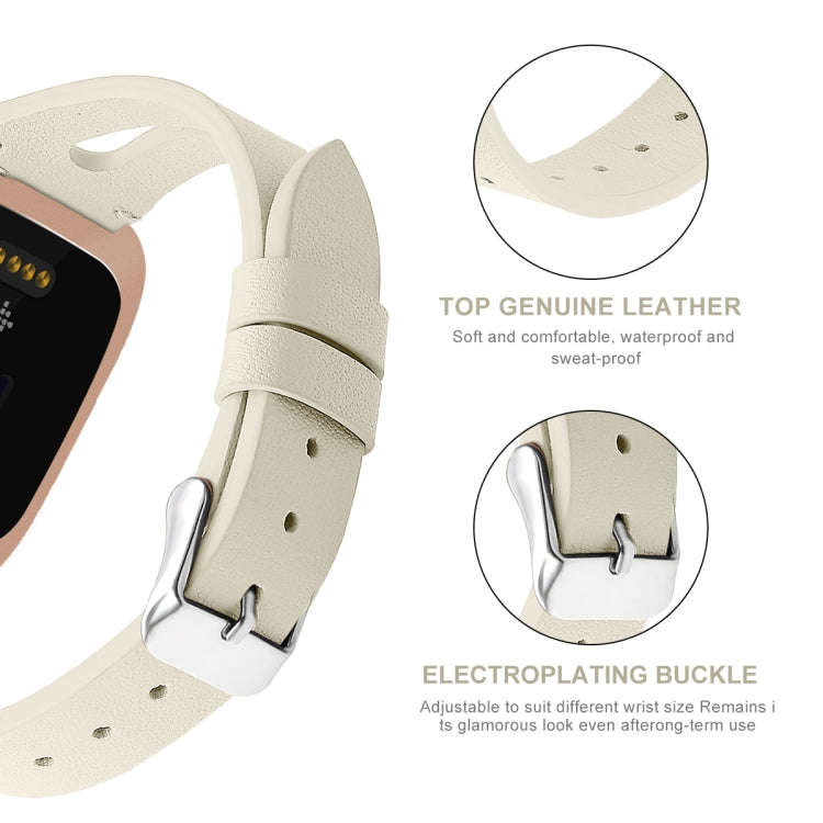 For Fitbit Versa 2 Leather Middle Opening Watch Band(Creamy White)