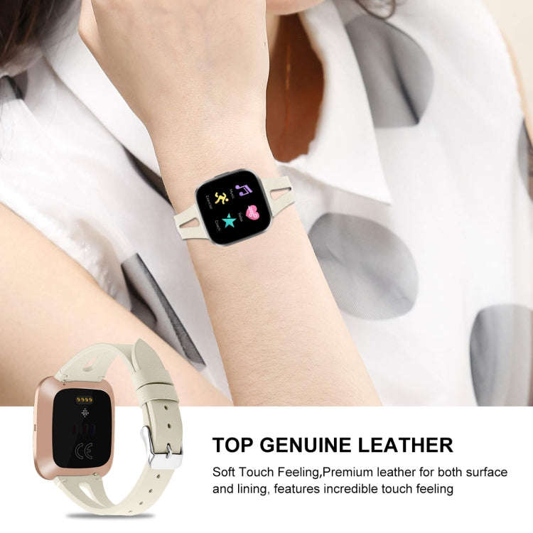 For Fitbit Versa 2 Leather Middle Opening Watch Band(Creamy White)