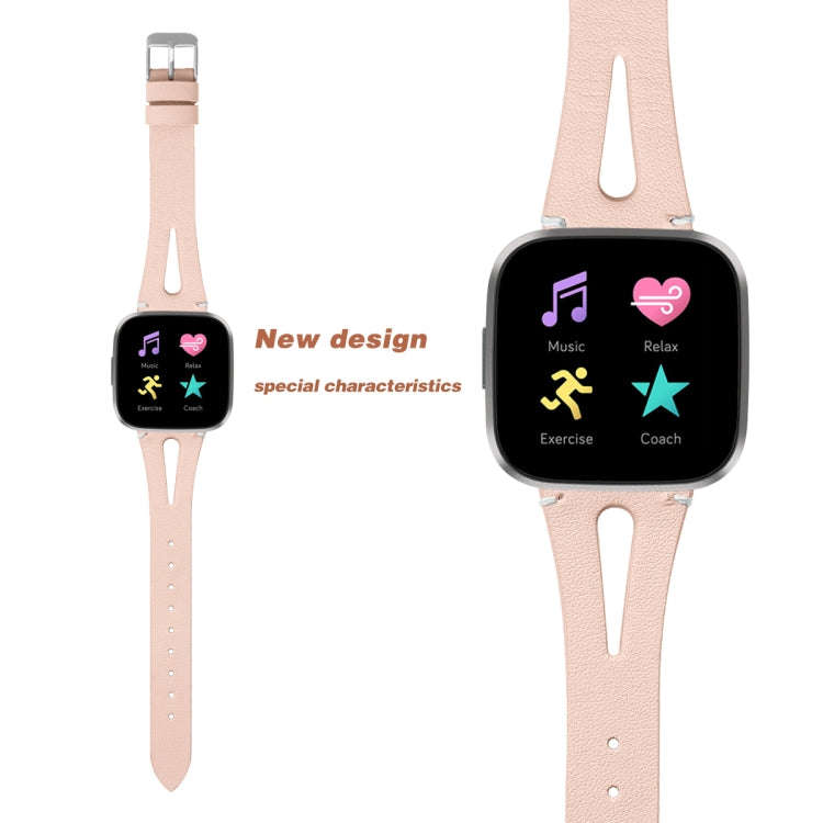 For Fitbit Versa 2 Leather Middle Opening Watch Band(Apricot)