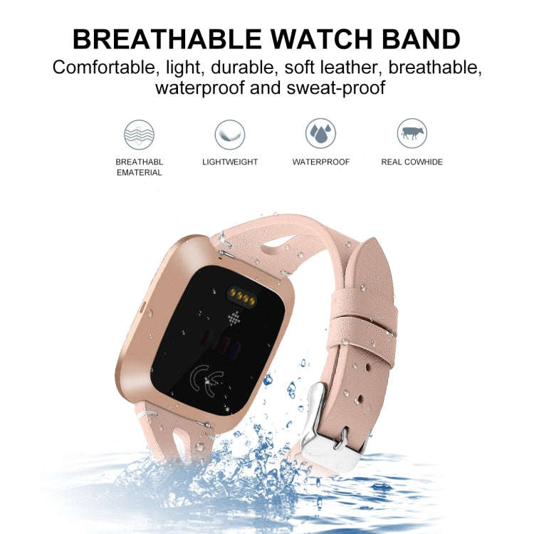 For Fitbit Versa 2 Leather Middle Opening Watch Band(Apricot)