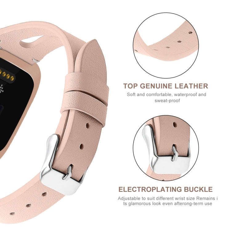 For Fitbit Versa 2 Leather Middle Opening Watch Band(Apricot)