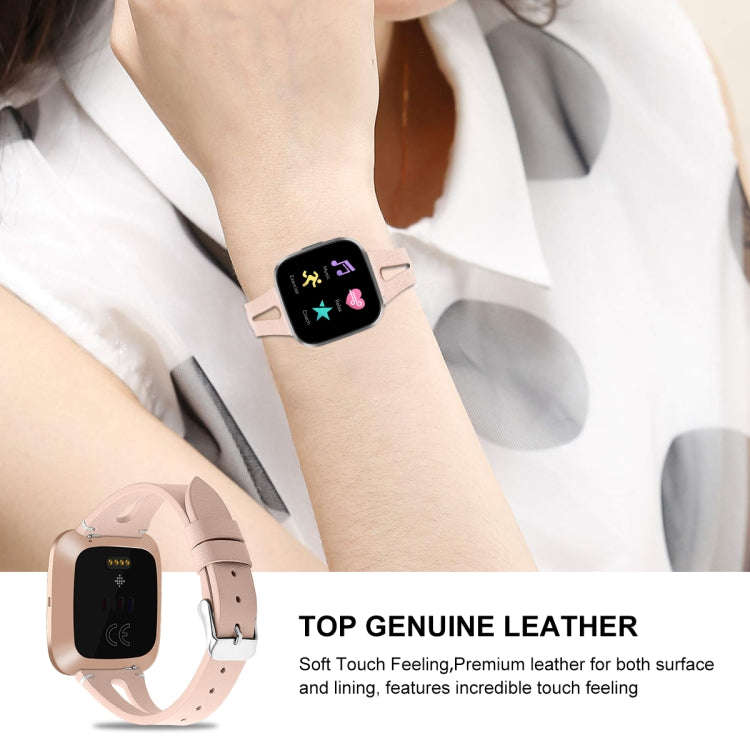 For Fitbit Versa 2 Leather Middle Opening Watch Band(Apricot)