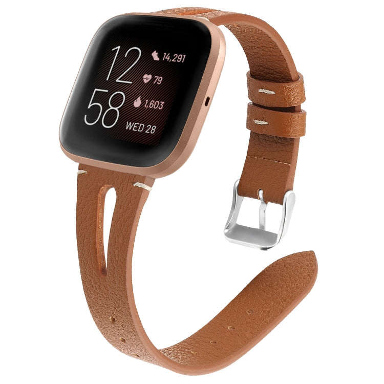 For Fitbit Versa 2 Leather Middle Opening Watch Band(Brown)
