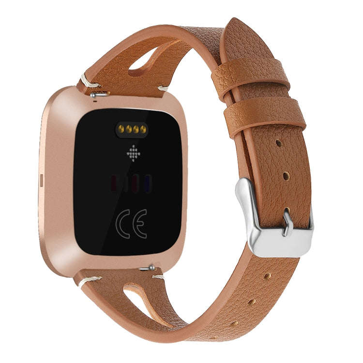 For Fitbit Versa 2 Leather Middle Opening Watch Band(Brown)