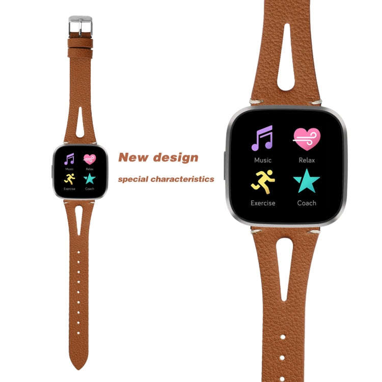 For Fitbit Versa 2 Leather Middle Opening Watch Band(Brown)