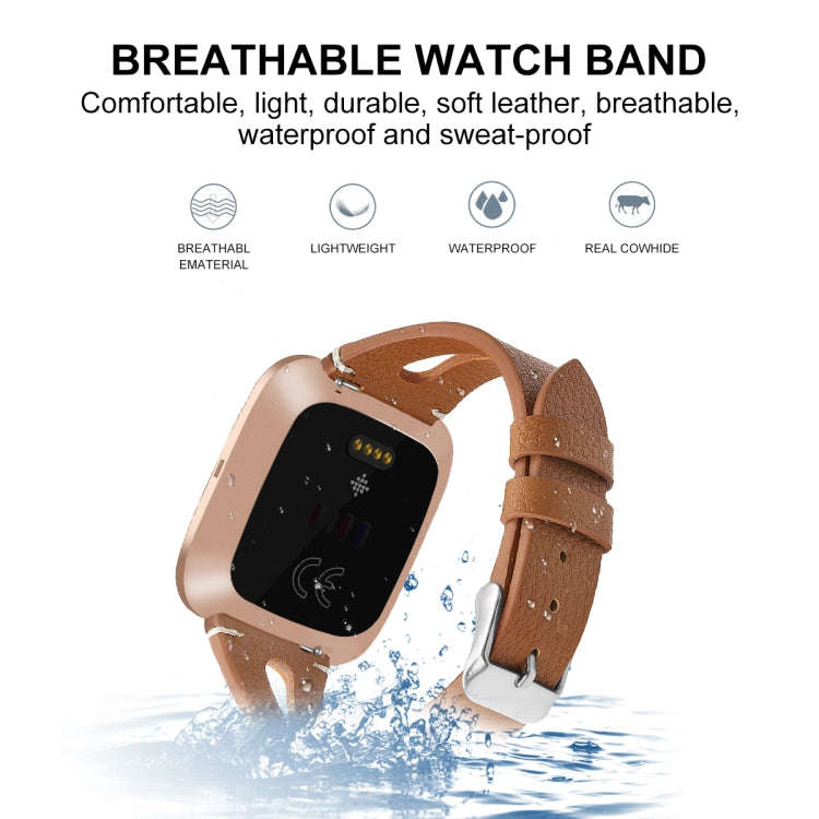 For Fitbit Versa 2 Leather Middle Opening Watch Band(Brown)