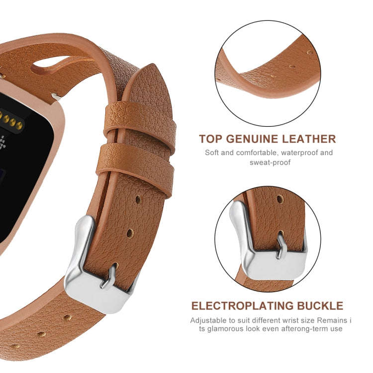 For Fitbit Versa 2 Leather Middle Opening Watch Band(Brown)