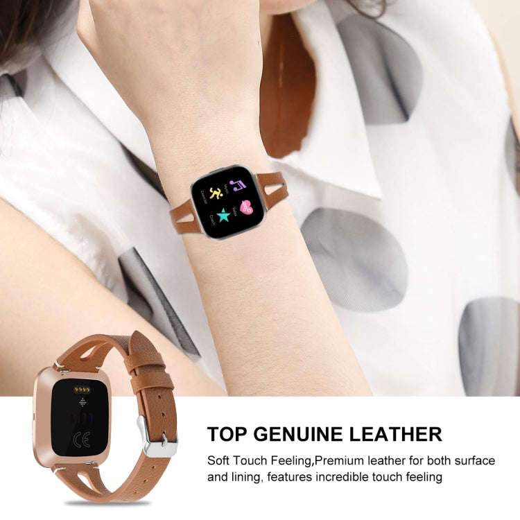 For Fitbit Versa 2 Leather Middle Opening Watch Band(Brown)