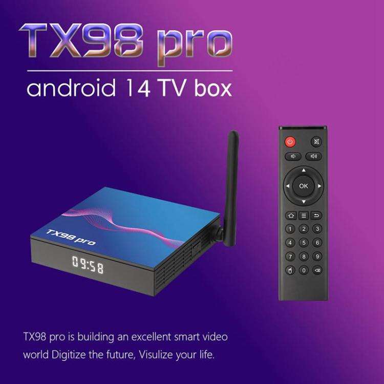 TX98 Pro 4K Ultra HD Android 14.0 Smart TV Box with Remote Control, 4GB+64GB, Allwinner H618 Quad...