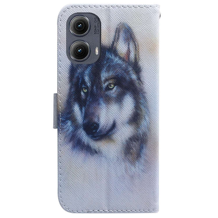 For Motorola Edge 2024 Coloured Drawing Flip Leather Phone Case(White Wolf)